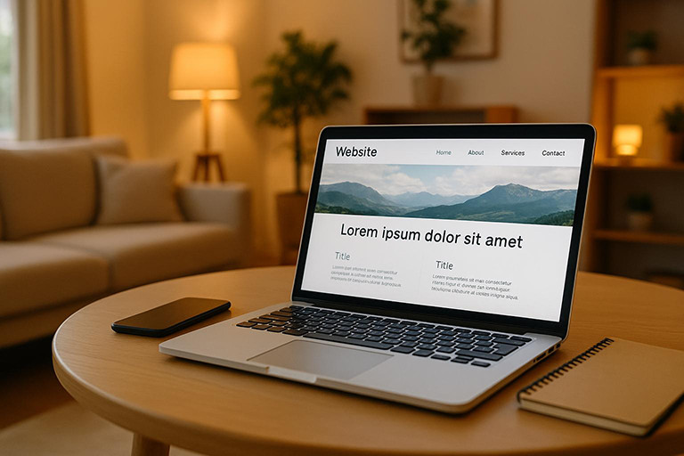 laptop with website in living room