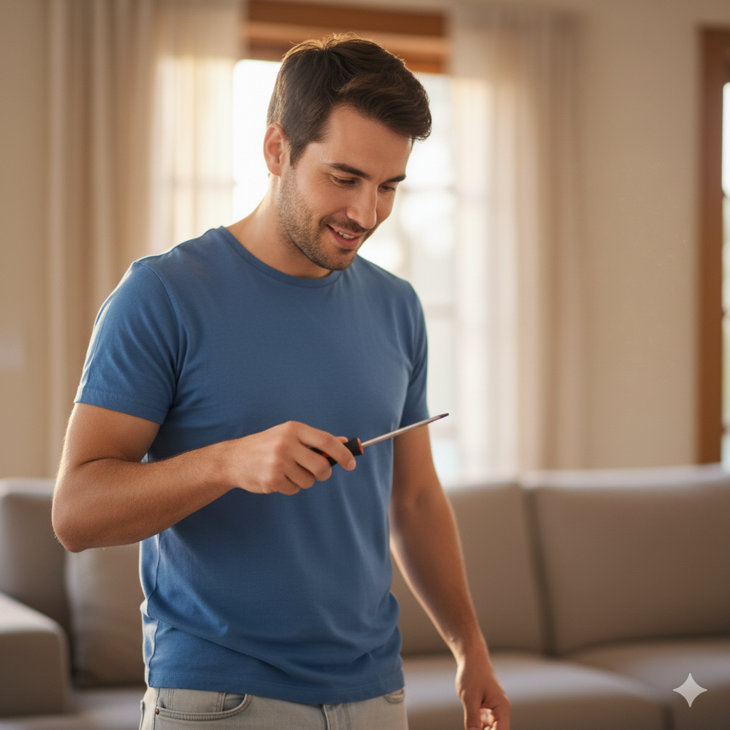 Smiling working man with tools